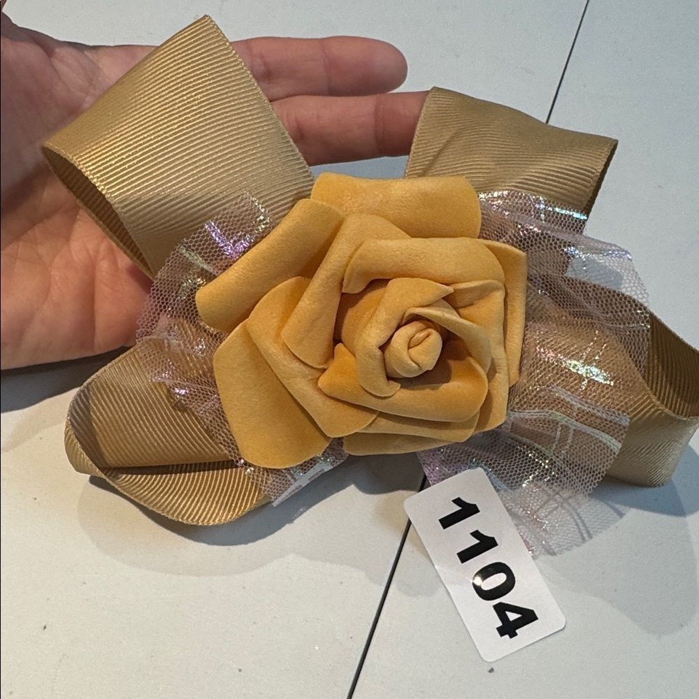 1104 Gold Tone Color Rose Hair Bow Alligator Clip‎